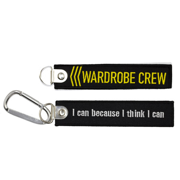 Embroidered keychain with rivet attachement and ''D'' ring