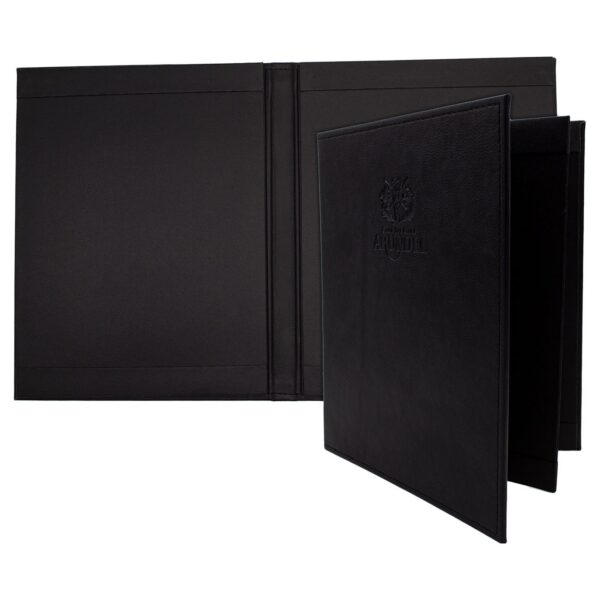 Restaurant menu cover – Stitched Leatherette Menu Cover (ML102) – presentation view | fully customizable, made in Canada