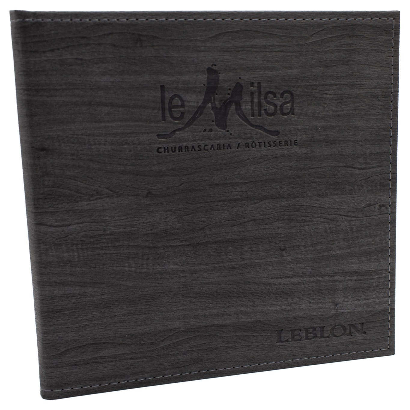 Restaurant menu cover – Landscape Menu Cover with Metal Screw Posts (ML103) – angle view | fully customizable, made in Canada