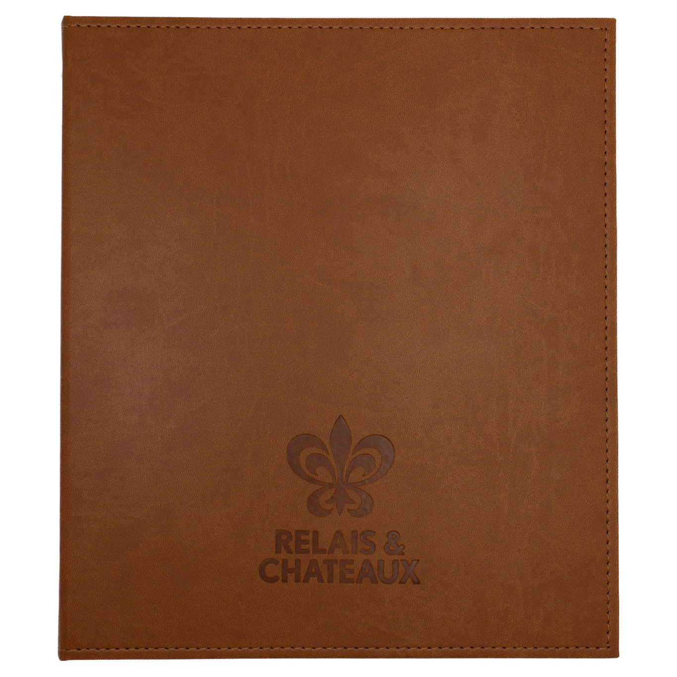 Restaurant menu cover – Cognac Leatherette Menu Cover (ML105) – closed view | fully customizable, made in Canada